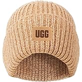 UGG Kids’ Chunky Rib Beanie with Seamless Crown, Soft Rib-Knit Fabric, and Leather Logo Patch