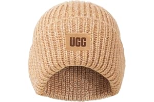 UGG Kids’ Chunky Rib Beanie with Seamless Crown, Soft Rib-Knit Fabric, and Leather Logo Patch