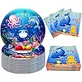80Pcs Under the Sea Party Supplies Ocean Sea Life Party Set 7"Ocean Animal Paper Plate Ocean Napkins for Sea Horse Puffer Fish Octopus Marine Animals Theme Under The Sea Party Decorations|Serve 40