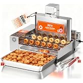 PYY Commercial Automatic Donut Maker Machine, 1800W 6 Rows, 2600 PCS/Hr | ADJ Temp, Timer Settings, Indicator Lights, Real-time Monitoring, 9L Hopper Anti-Stick, Make Mini DIA 1.81"-1.96" Donut