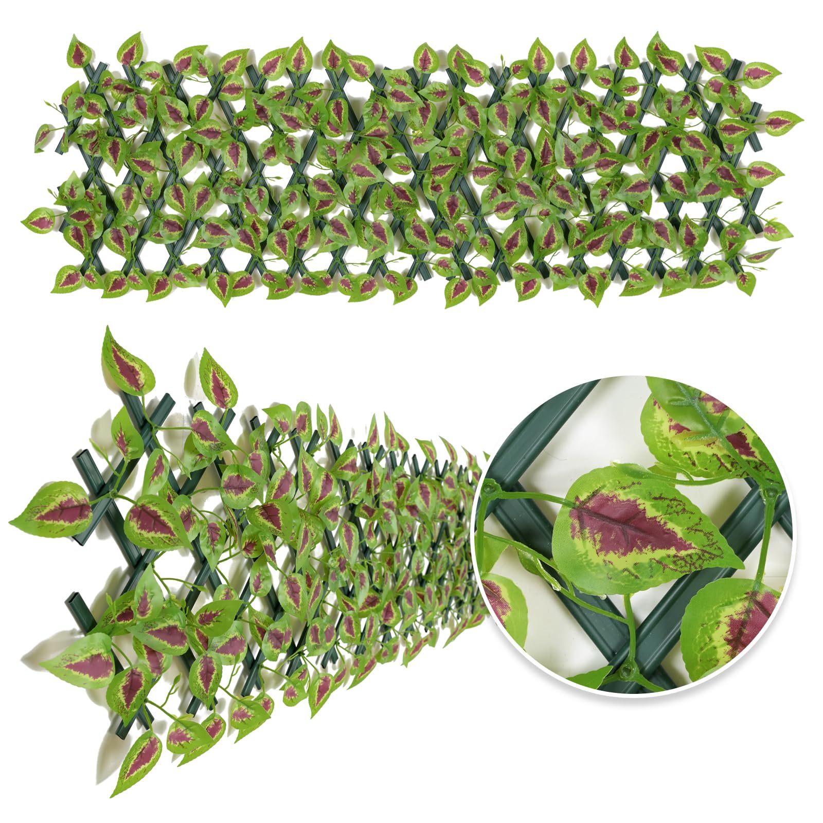 Expandable Garden Fence Panels - Privacy Screen with Faux Ivy & Greenery - 200x30cm