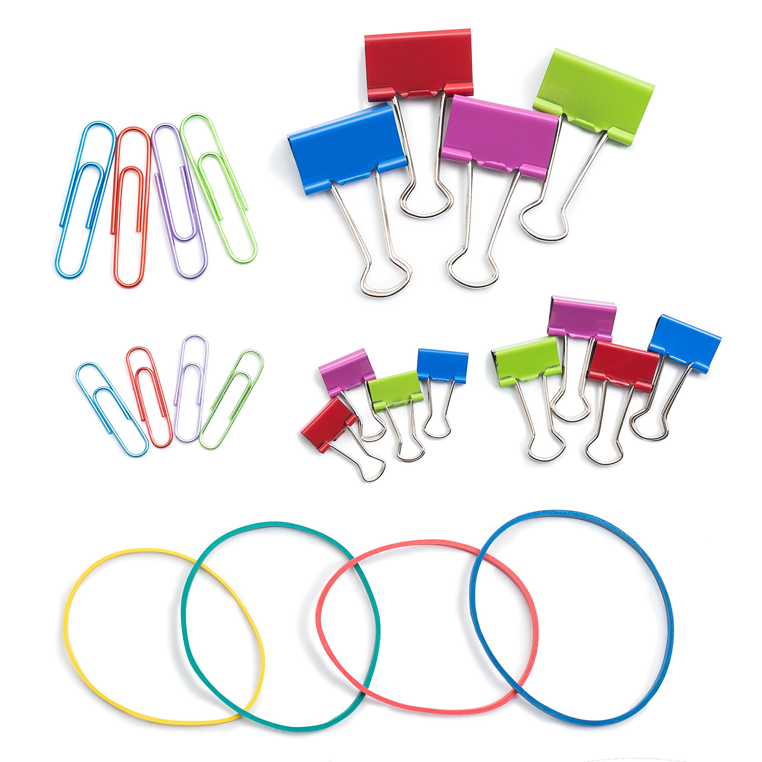 Mr. Pen Assorted Colored Binder Clips, Paper Clips, Rubber Bands