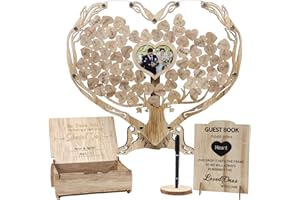 DEZHIER Heart Wedding Guest Book Alternative, Rustic Wooden Wedding Souvenirs with Heart Picture Frame, Heart Guest Book Drop Box, Personalized Decor Party Birthday