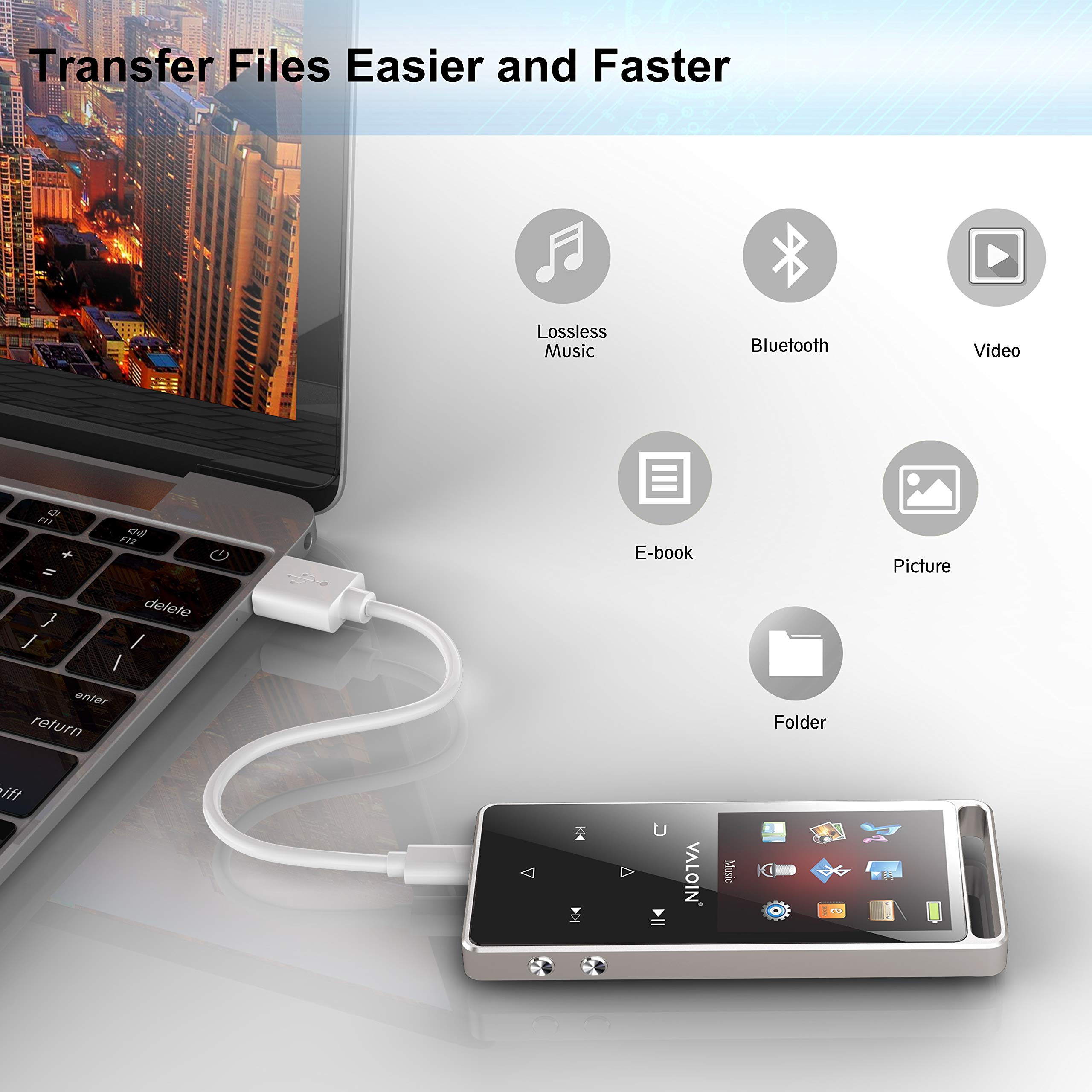 Valoin MP3 Player With Bluetooth 4.0 ,8G Lossless Sound Music Player