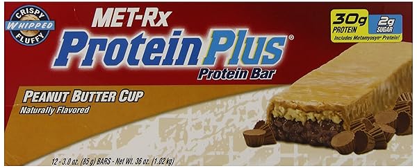 MET-RX PROTEIN PLUS BAR, GREAT AS HEALTHY MEAL REPLACEMENT, SNACK, AND HELP SUPPORT ENERGY, GLUTEN FREE, PEANUT BUTTER CUP, WITH VITAMIN A, VITAMIN C, AND ZINC TO SUPPORT IMMUNE HEALTH, 85 G,9 COUNT