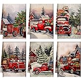 Bencailor 6 Pcs Winter Kitchen Towels 16 x 24 Inches Decorative Snowman Truck Tea Dish Dishcloths Winter Holiday Drying Cloth Hand Towels(Warm Color,Truck)