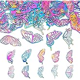 Cheriswelry 40Pcs Butterfly Filigree Charms Etched Metal Embellishments Rainbow Color Stainless Steel Pendant 26.5-41mm for DIY Bracelet Necklace Earring