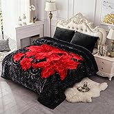 JML Korean Style Fleece Blanket King Size, 87" x94", 10.5 Pounds, Thick Raschel Floral Blanket for Winter, 2 Ply, A&B Printed, Silky Soft Plush,Warm (Black Flowers)