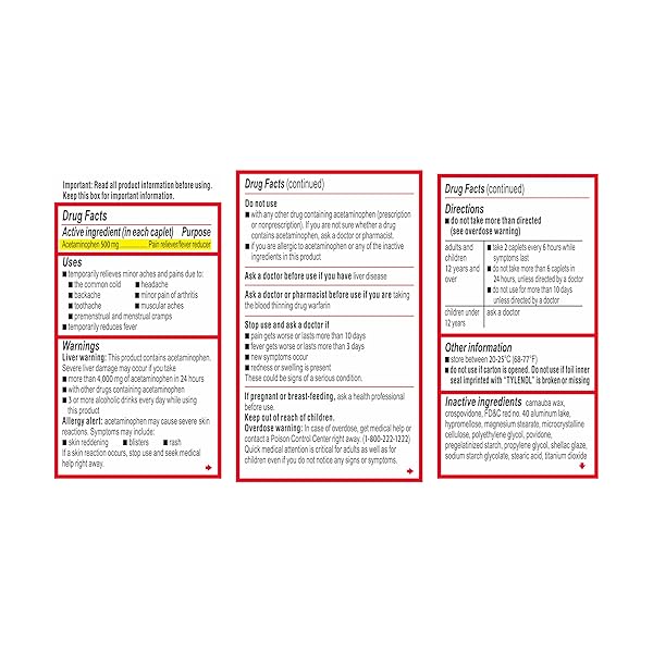 TYLENOL EXTRA STRENGTH CAPLETS WITH 500 MG ACETAMINOPHEN, PAIN RELIEVER & FEVER REDUCER, 24 CT