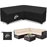 Kipiea Patio V-Shaped Sectional Sofa Cover, 420D Heavy-Duty Oxford Fabric Outdoor Sectional Cover with 6 Windproof Buckles, Anti UV and No Tears, No Fading (85"/85" L x 33.5" D x 31" H) Black