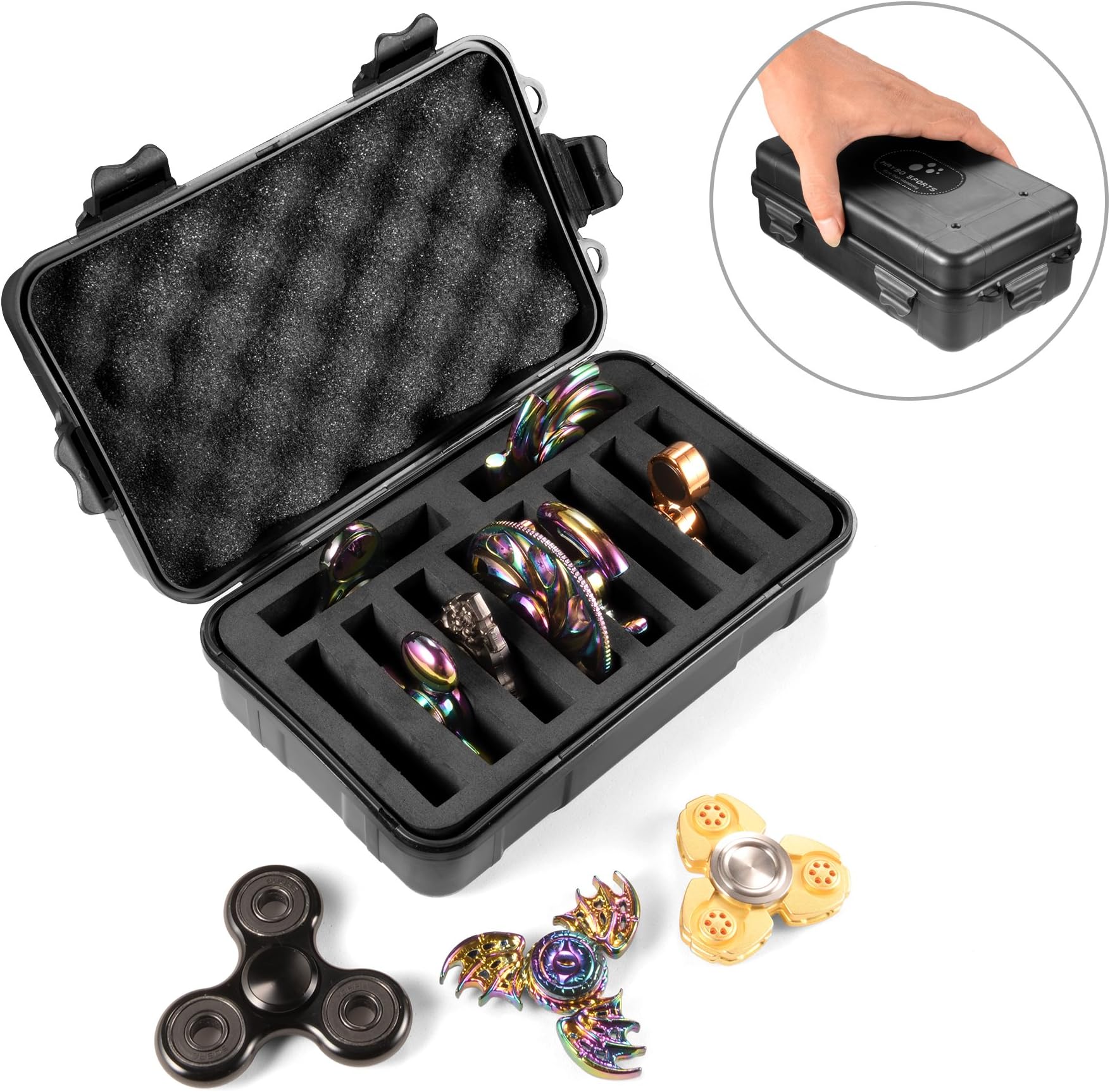 MAYBO SPORTS Wiitin Fidget Spinner Collection Box, Hard Plastic Matte Finish Compact Storage Case to Organize up to 10 Hand Spinners, Black (Case Only, Fidget Spinners not Included)