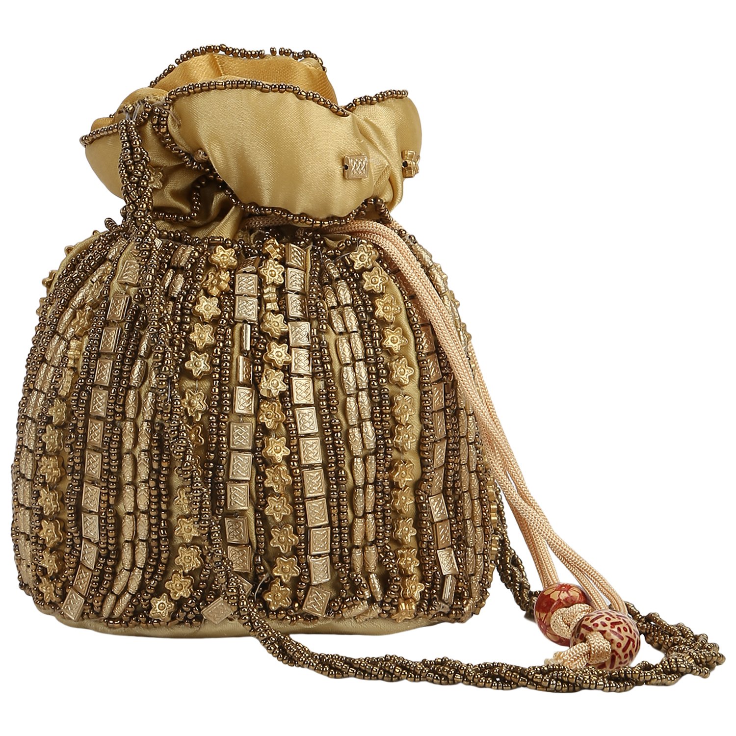 bling it on traditional satin women's potli bag (gold)