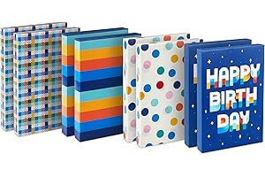 Hallmark Designed Shirt Boxes with Lids (8 Boxes: 2 Each of Orange and Blue Stripes, Plaid, Dots, Happy Birthday) for Birthdays, Father's Day, Graduations