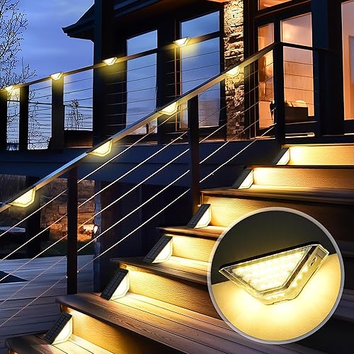 Solpex Solar Fence Lights Outdoor, 10 Pack Solar Wall Lights Outdoor IP65 Waterproof, Step Light for Stairs, Garden, Fence, Yard, Patio(Warm White)
