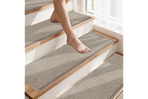 COSY HOMEER Stair Treads Non-Slip Carpet Stair Treads for Wooden Steps, Indoor Stair-Runner Rugs for Kids Elders & Pets 28"x9" (15Pc, Beige)