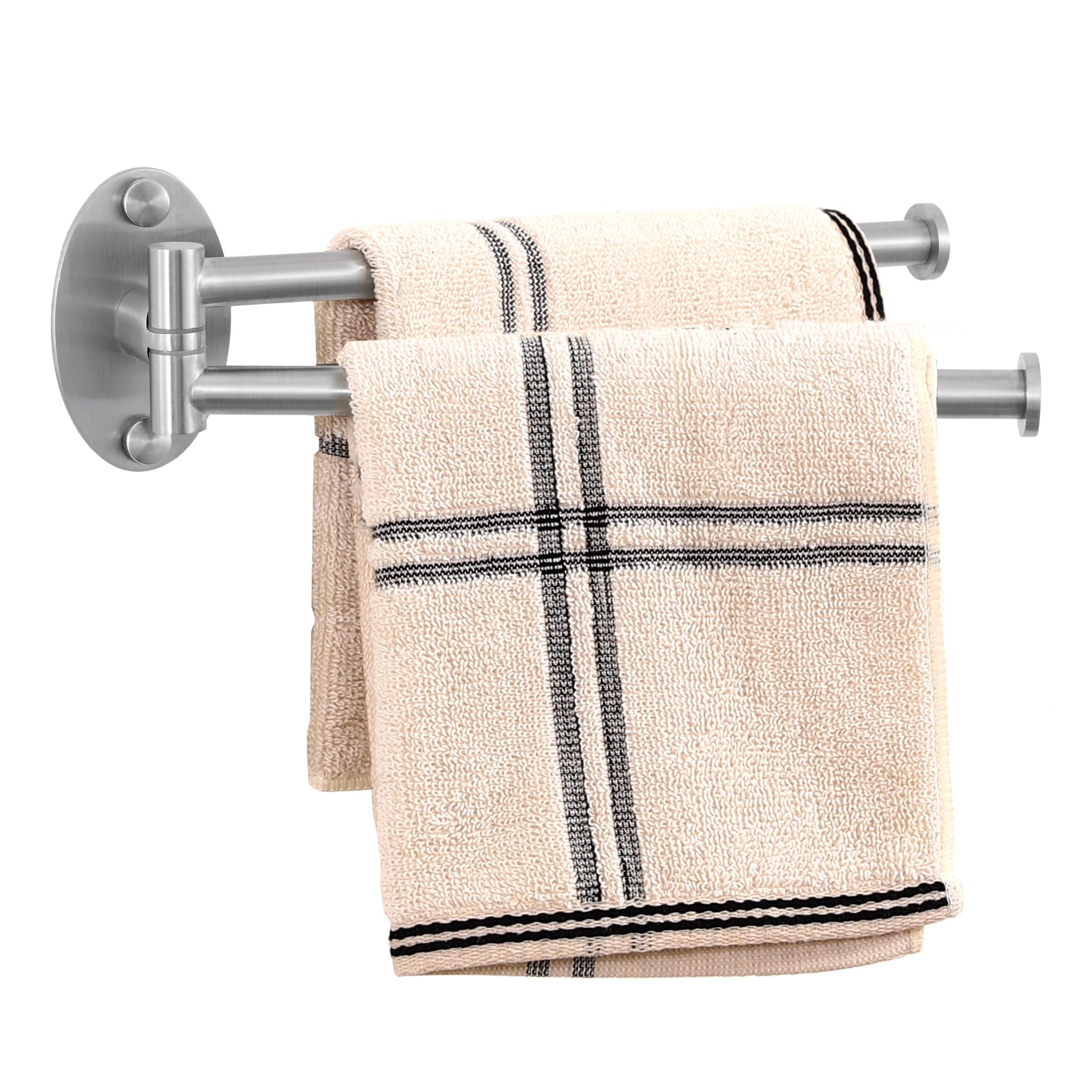 KES Kitchen Swivel Towel Rail 9-Inch Wall Mounted, Swing Out Towel Rack with 2-Arm SUS 304 Stainless Steel Brushed Finish, A2106S23-2
