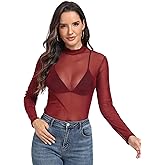 Womens Mesh Top See Through Shirt Long Sleeve Sheer Blouse Clubwear