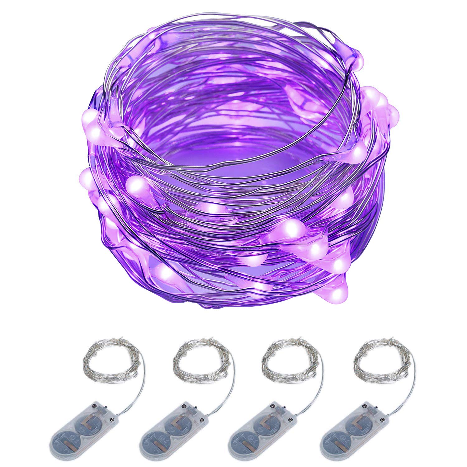 Purple Fairy Lights Battery Operated 4pcs ITART LED String Lights