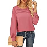 Women's Tops Dressy Casual T Shirts Crew Neck Pleated Front Clothes(L,Brick Red)