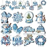 Anglechic 36 Pcs Winter Tree Ornaments Wooden Winter Tree Decorations Snowflake Snowman Gnome Wonderland Hanging Ornaments with Rope for Home Party Decor