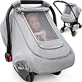 Baby Car Seat Cover for Summer/Spring,100% Organic Cotton Carseat Cover for Babies,Infant Car Seat Cover Canopy for Boys& Girls, Lightweight & Breathable (Gray)