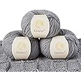GISIMO 100% Merino Wool Yarn, 6-Ply Luxurious and Soft Yarn for Hand Knitting & Crocheting, 1.76 OZ/50g, 127 yds/116 Meters (Gray, 3 Balls)