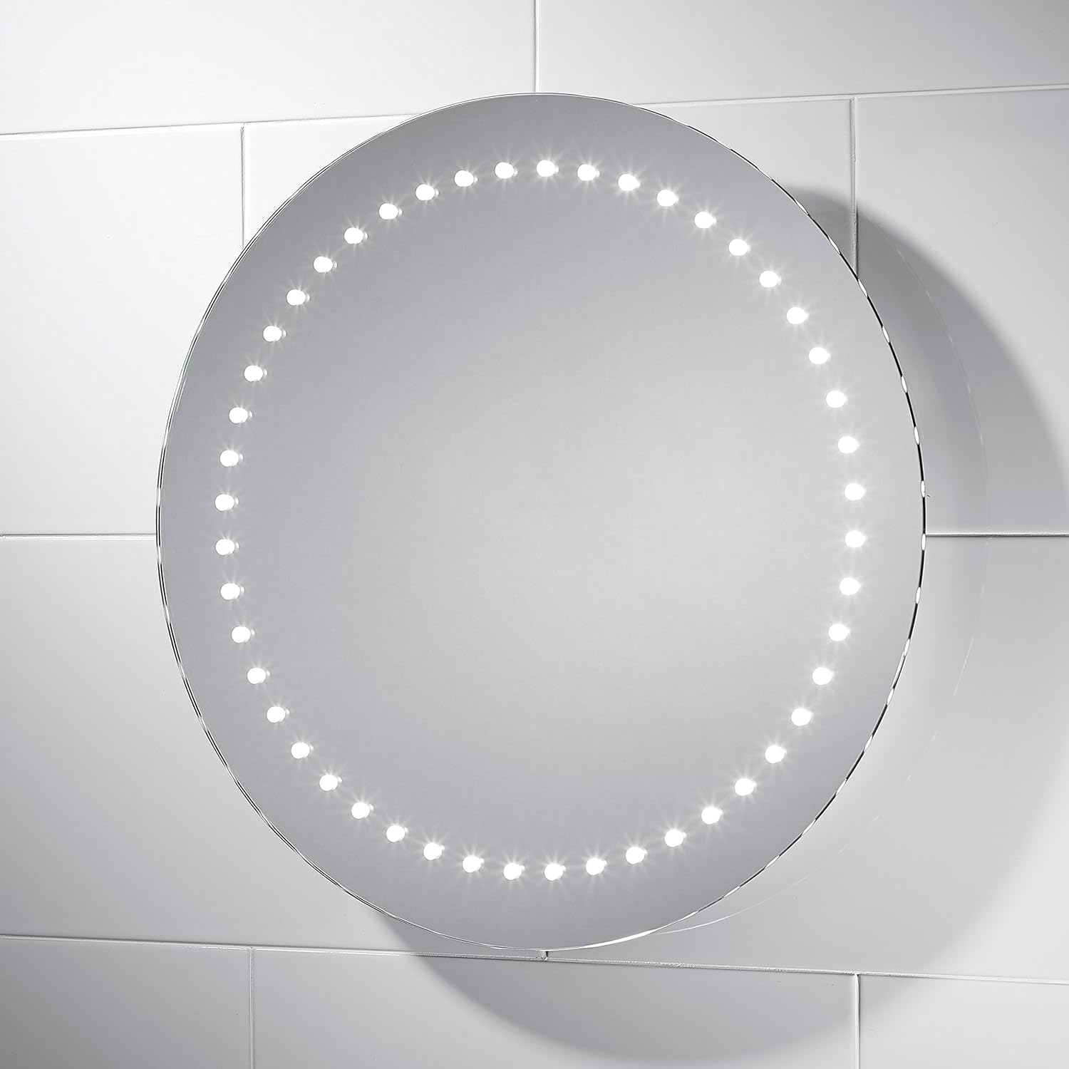 Pebble Grey Circular Tavia Illuminated LED Battery Powered Mirror for