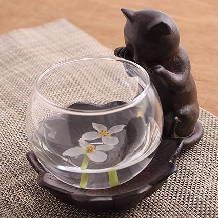 Amazon Co Jp フラワーベース 花瓶 ガラスベース 猫 ネコ キャット 猫雑貨 アジアン雑貨 オブジェ 置物 水鉢 メダカ鉢 ホーム キッチン
