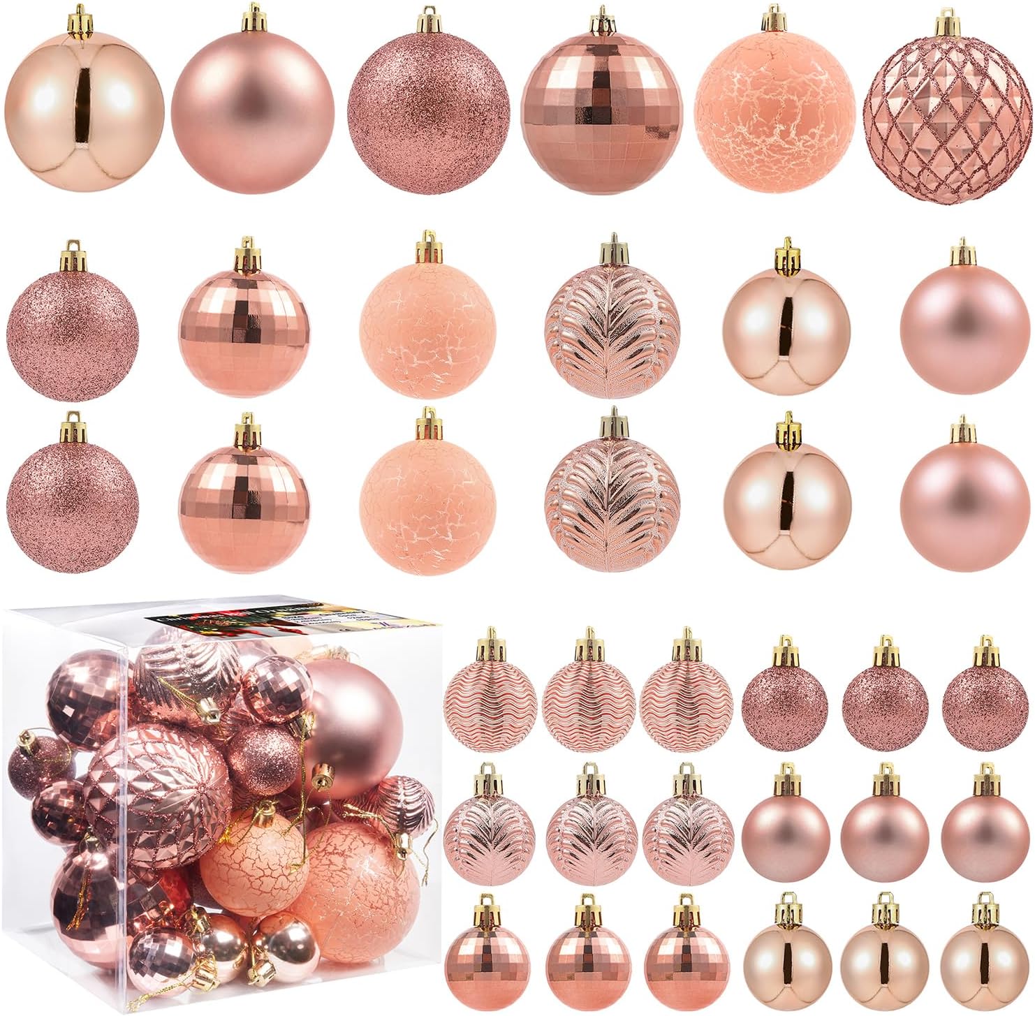 Ornaments - LANGXUN 36pcs Rose Gold Christmas Tree Decorations Balls 2023, Bolas De Navidad - 6pcs 3.2'', 12pcs 2.4'', 18pcs 1.6'' - Shatterproof Christmas Ball Ornaments, Christmas Decor, Party, Wedding