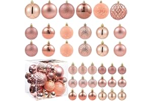 LANGXUN 36pcs Rose Gold Christmas Tree Decorations Balls, Bolas De Navidad, 2025 Christmas Decor, Indoor Outdoor Shatterproof Christmas Ornaments, Xmars Party Wedding Suppiles