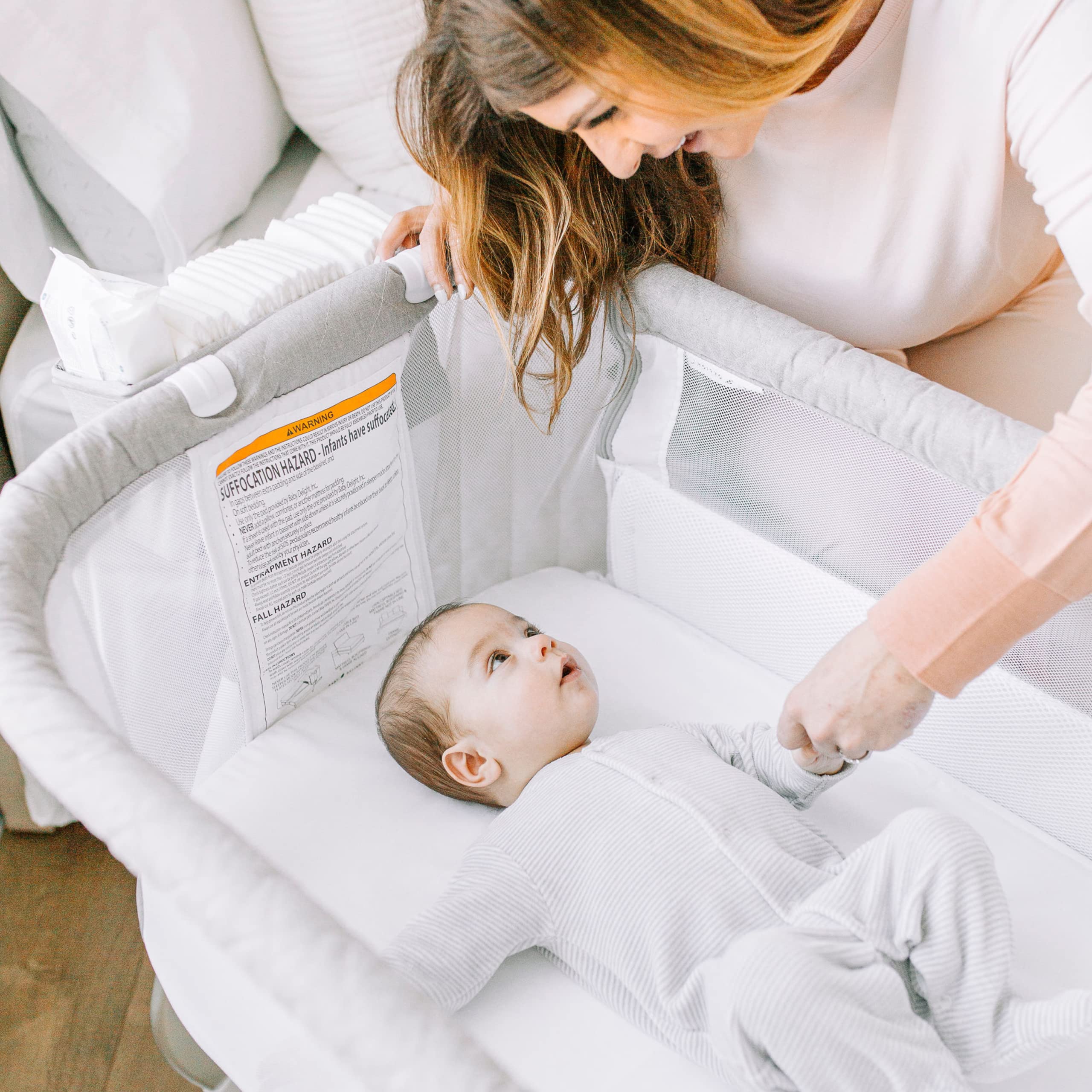 Baby Delight Beside Me Dreamer Bassinet | Bedside Sleeper | Sound Machine Included | 6 Height Adjustments | Quilted Grey