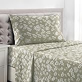 LUX Décor Floral Twin XL Sheet Set - 3 Piece Ultra-Soft Microfiber Bed Sheets with Flat Sheet, 16 Inches Deep Pocket Fitted Sheet & Pillowcases, Breathable, Bedroom Decor, Oeko-TEX - Taupe
