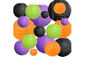 PheiLa 18 Pcs Paper Lantern Set Halloween Party Decorations, Assorted Sizes Round Hanging Party Decorations for Festival Halloween Indoor Outdoor Spooky Home Decor