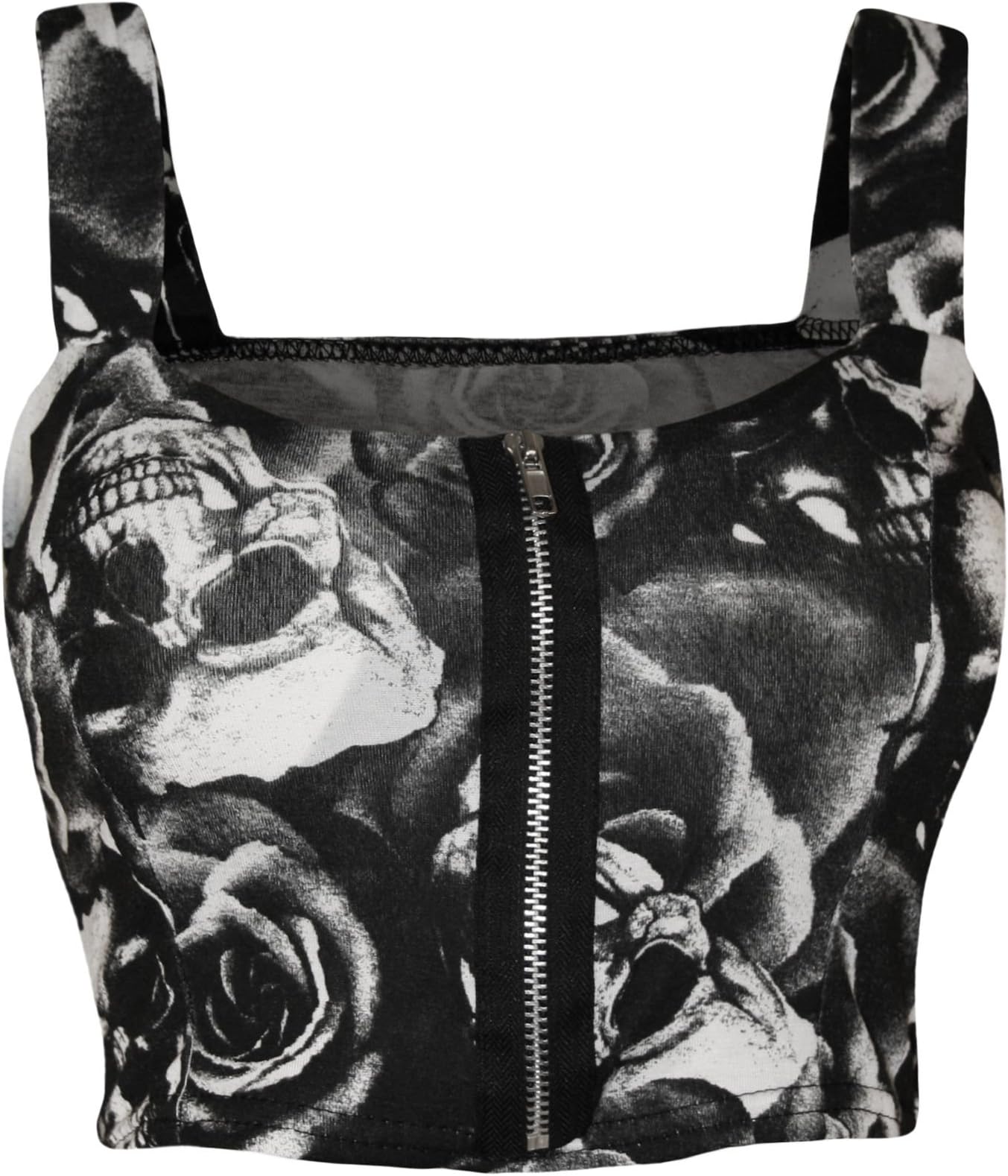 ZEE FASHION New Ladies Womens Printed Wet Look Bralet Faux Leather Bandeau PU Crop Strap Zip Bra TOP UK 8-14