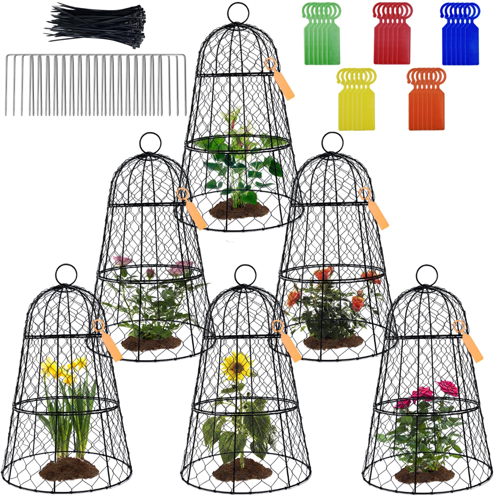 Photo 1 of 6 Pack 11.4" D x 17.7" H Garden Cloches for Plants,Rustproof Chicken Wire Cloches Flip-Top Design,Upgraded Triple Combination,Plant Protectors from Animals,Ideal for Outdoor Plant Protection