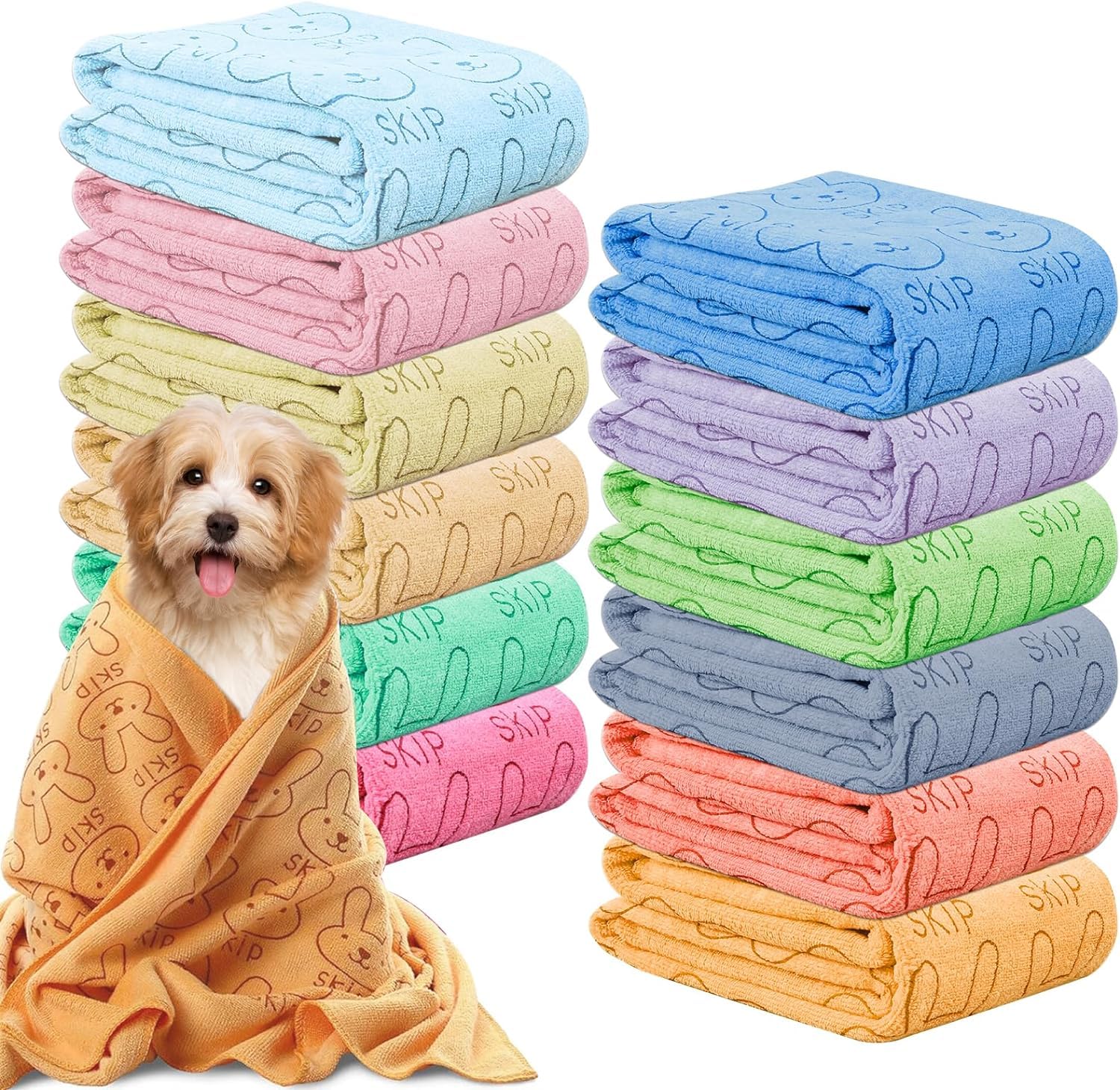 MSYU 12 Pcs Dog Towels for Drying Dogs 50 x 100 cm Soft Microfiber Puppy Towel Cat Towel Quick Drying Puppy Bathing Supplies Absorbent Pet Bath Towels for Small Dog Cat Grooming Bathing Shower Beach
