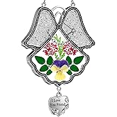 KY&BOSAM Angel Suncatcher I Love You Frined Stained Glass Panels for Windows Hangings Wind Chime with Pressed Flower Glass with Metal Charm Birthday Gift for Women Friend Mothers Day Christmas Décor