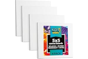 KEFF Canvas Boards for Painting - 5x5 4-Pack Bulk Canvas Panels, 100% Cotton Triple Primed Small Canvases for Painting Supplies, Acrylic, Oil, Watercolor & Tempera