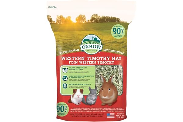Oxbow Western Timothy Hay, Rabbit & Guinea Pig Hay, High Fiber, USA, 90 oz | Oxbow Timothy Hay, Bunny Hay For Rabbits, Guinea Pigs, Bunnies and Chinchillas, Hand-Sorted, De-Dusted, Made in USA
