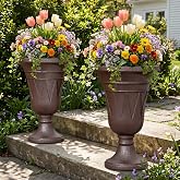Diyfire 24"Tall Urn Planters for Outdoor Plants, Urns and Pedestal Set of 2 | Resin HDPE Weather-Resistant Material, Vintage Trophy Design Outdoor Planters with Drainage Holes, Flower Pot/Vase/Porch Door