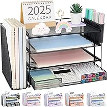 OPNICE 2-Tier Monitor Stand Riser With Drawer & Pen Holder - Desk Organizer For Dual Screens (Black) - View #8