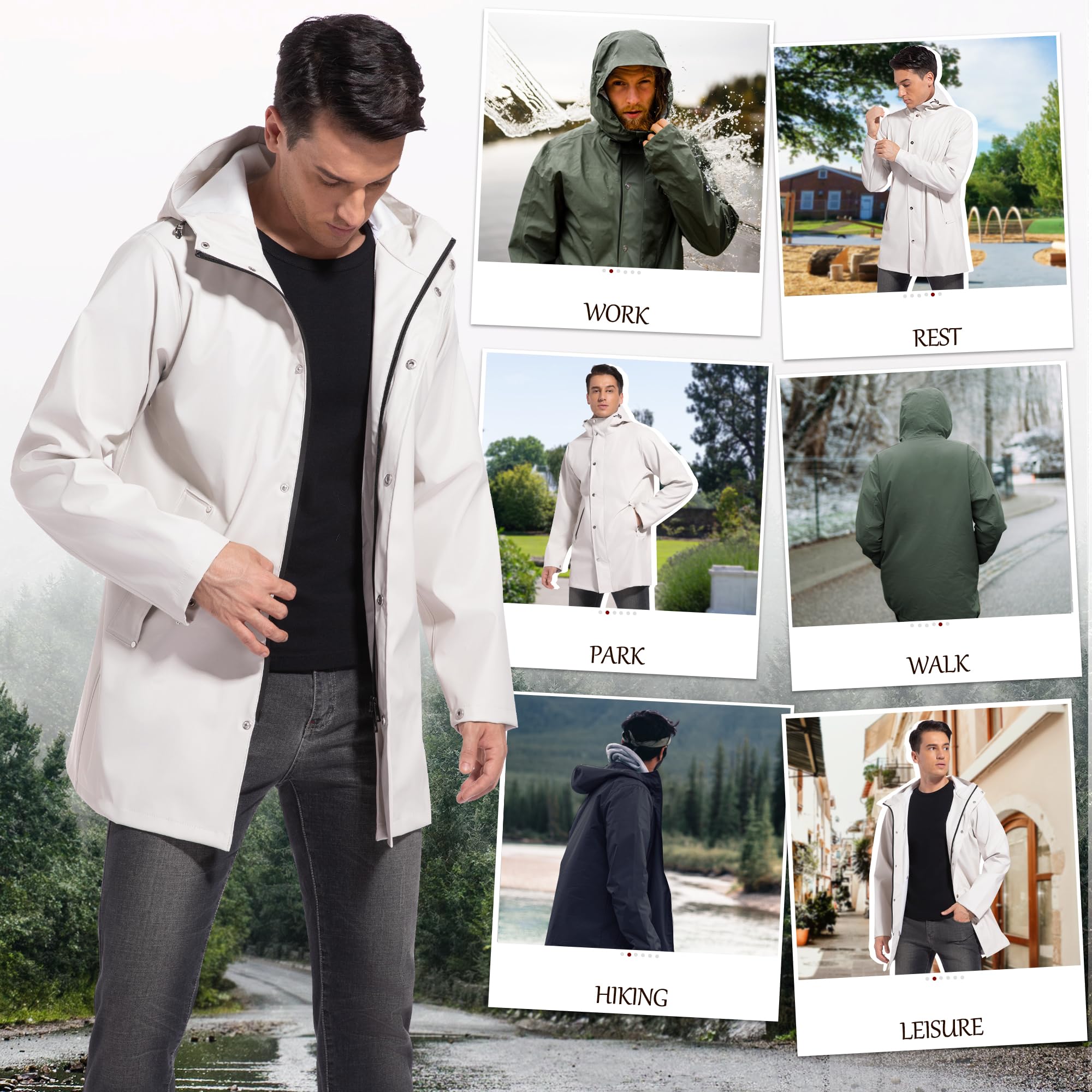 UNIQUEBELLA Regenjacke Herren Wasserdichter, Regenmantel mit Kapuze für Männer Atmungsaktiv Windbreaker Winddichter Outdoor Herren mantel Leichtgewicht