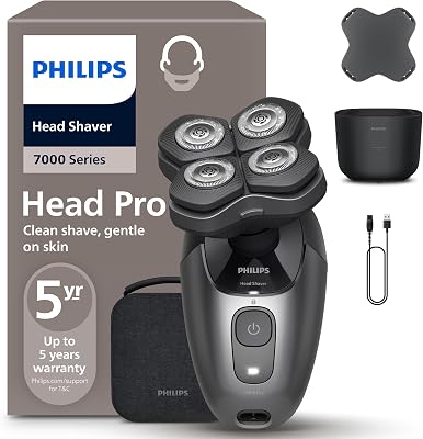 Head Shaver Pro 7000 Series - Rasoir pour la tête pour hommes et femmes, tête flexible à 360° et lames ComfortCut pour un rasage efficace tout en douceur pour la peau, modèle HS7980/15