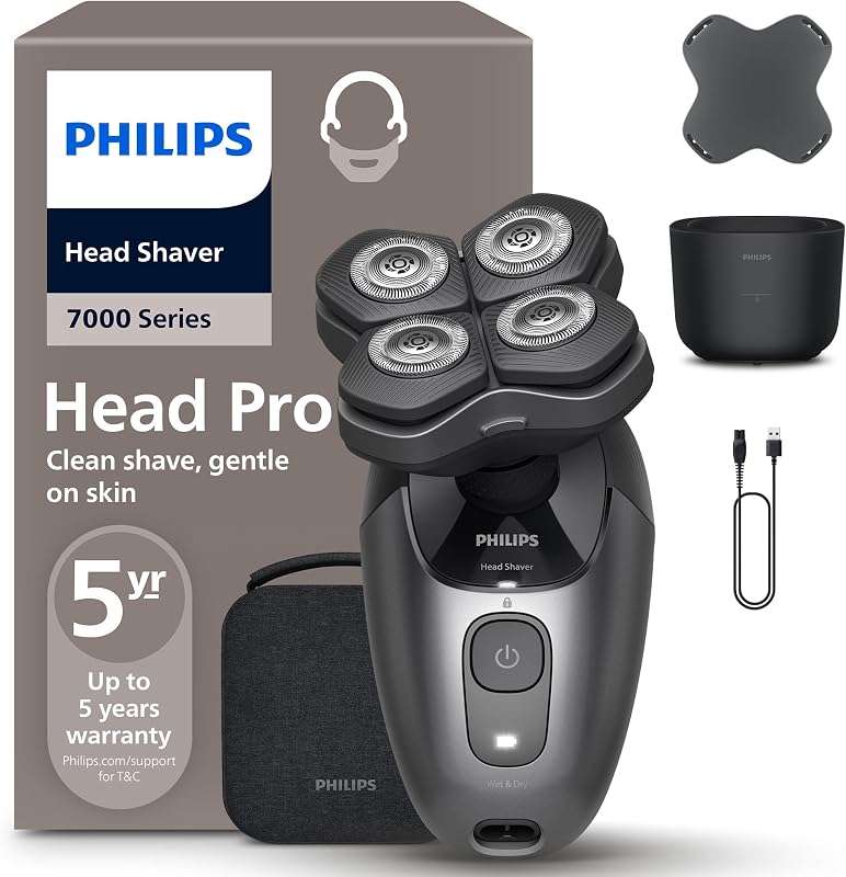 Head Shaver Pro Series 7000 – elektrischer Glatzenrasierer für Herren und Frauen, flexibler 360grad-Scherkopf und ComfortCut-Klingen, gründliche Rasur, sanft zur Haut, Modell HS7980/15