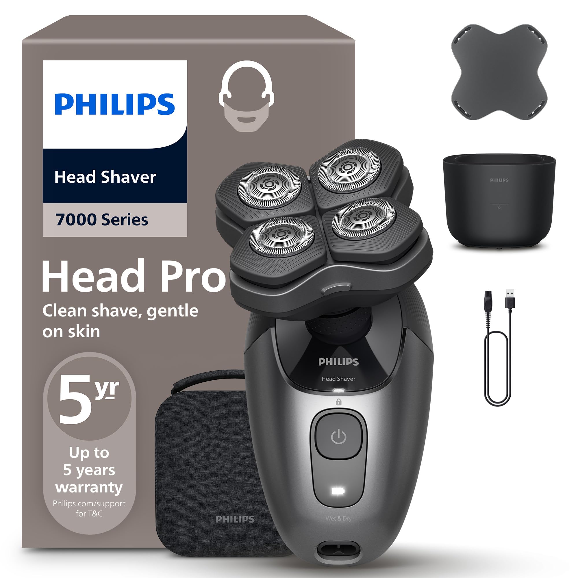 Philips Afeitadora Cabeza Serie 7000 Pro – Afeitadora Cabeza para Hombres y Mujeres, Cabezal flexible 360°, Cuchillas ComfortCut para un Afeitado Apurado y Suave, HS7980/15