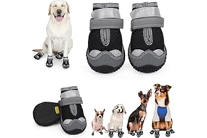 TEWIWAP Dog Shoes for Large Small Medium Size Dogs,Dog Boots & Paw Protectors to Prevent Licking,Dog Booties with Reflective for Outdoor Winter Snow, Hiking,Hot Pavement,Hardwood Floors(Black Grey,Size7)