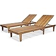 Great Deal Furniture GDFStudio Outdoor Wooden Chaise Lounge, Set of 2 with Teak Finish