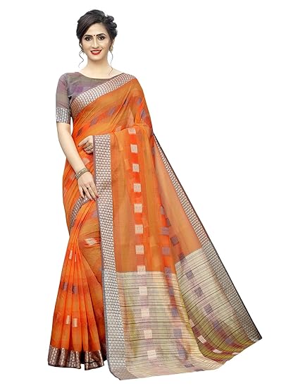 Womens cotton Chanderi Silk Saree With Blouse Piece(ChanderiSqaure)