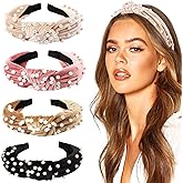DRESHOW 4 Pack Velvet Pearl Headbands for Women Girls Bow Turban Vintage Boho Head Bands Wraps Hoop Hair Accessories Gift
