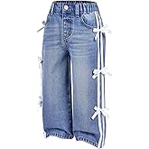 WDIRARA Toddler Girl's Cute Bow High Waisted Baggy Jeans Y2k Wide Leg Denim Pants